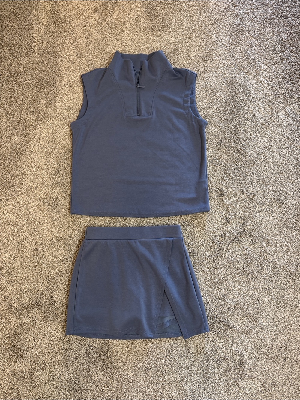 Scuba material Sleeveless 1/4 Zip Top and Skort Set - Slate Blue